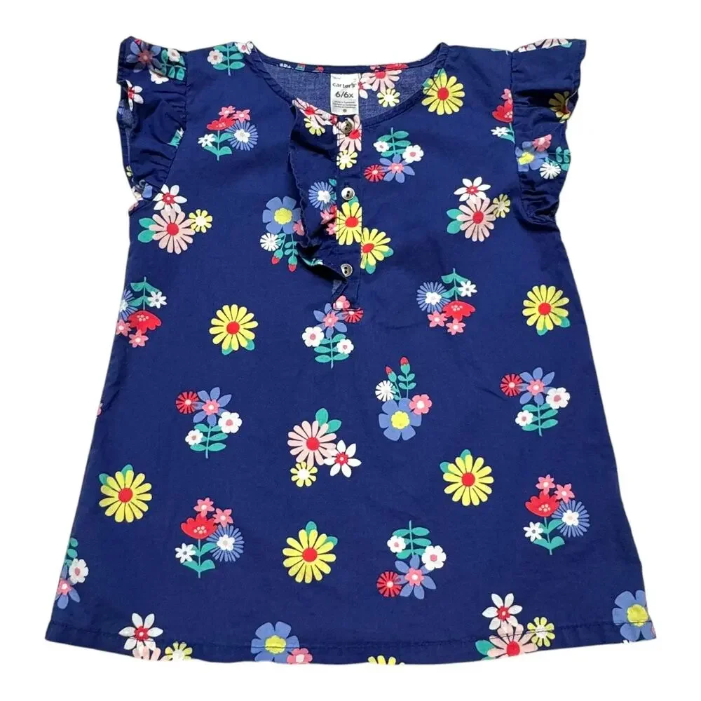 Carter's Blue Pink Yellow Ruffle Popover Top 6/6X